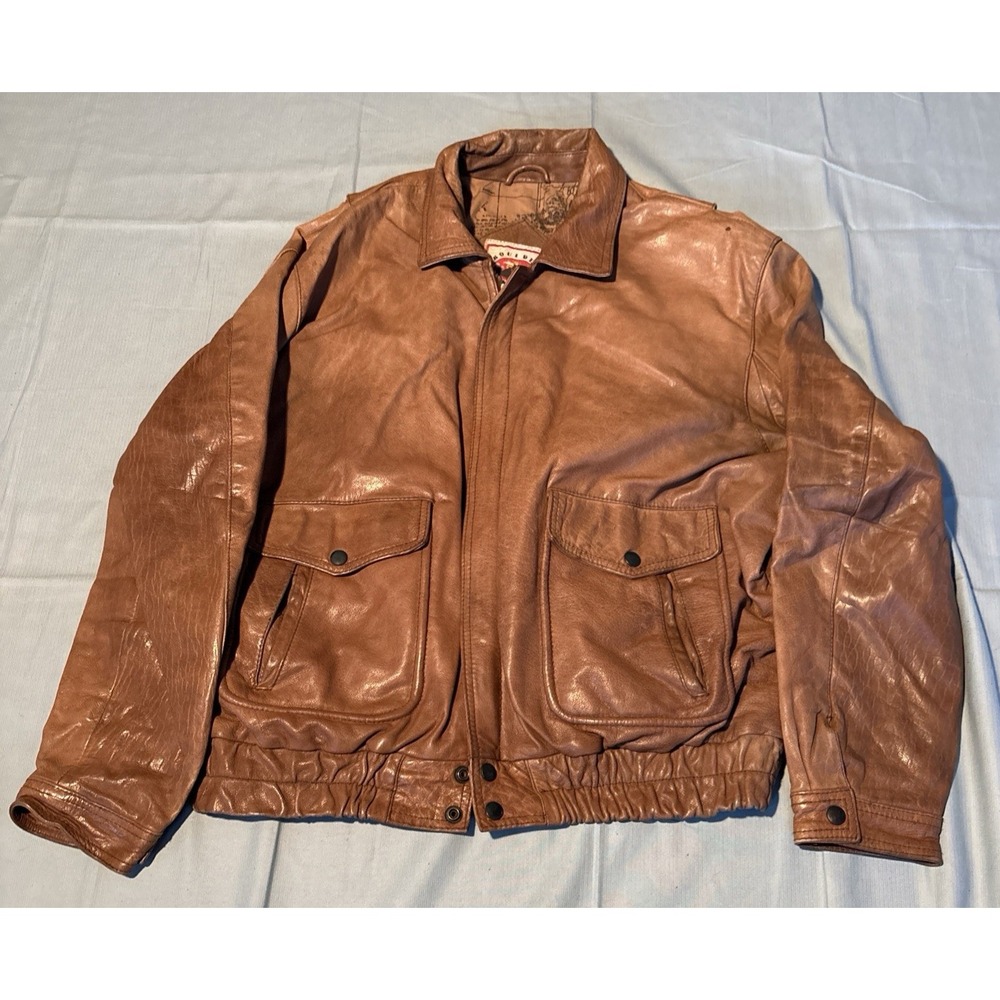 Boulder Ridge Mens Brown Leather Flight Bomber Jacket Map Lining Size 44 Vintage